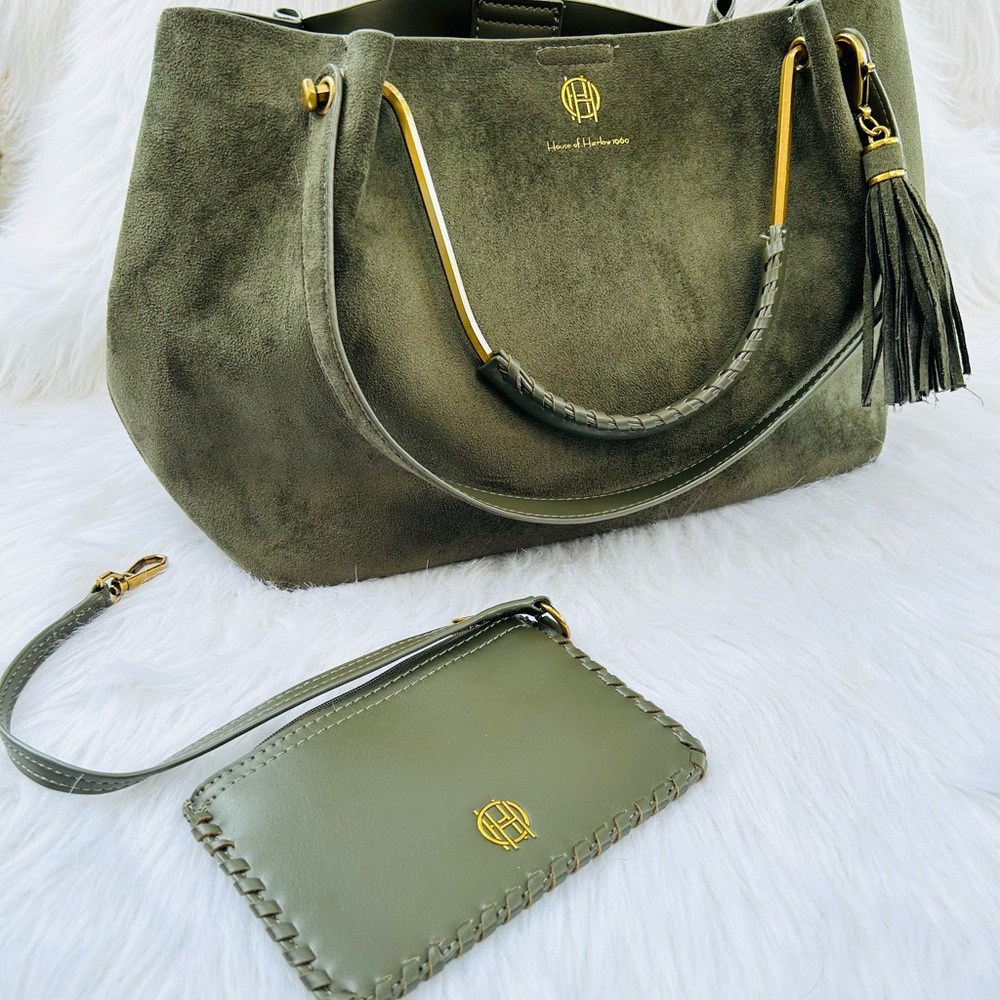 Elegant Olive Green Suede Handbag Set